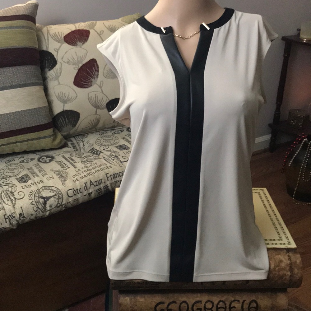 Calvin Klein blouse with faux leather trim